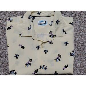 Fresh Prints‎ of Bel-Air Mushroom Shroom Button Up Shirt XL Pale Yellow